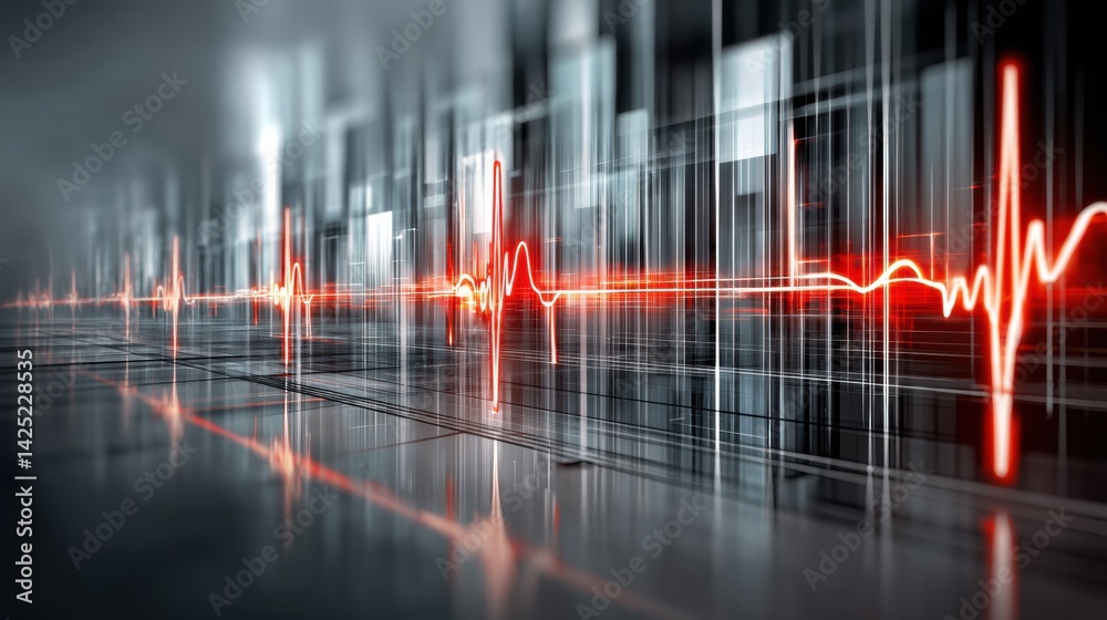 Poster Heartbeat Line Merges With Running Path, Symbolizing Vitality and Momentum in an Abstract Visual Expression