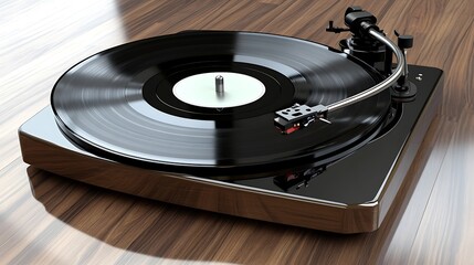 Modern turntable on wooden floor