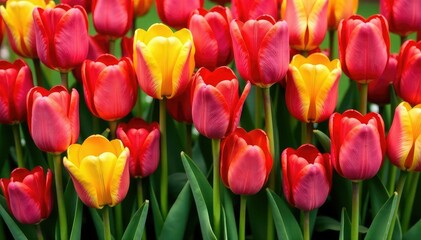Obraz premium Bold tulips arranged in a square grid, vibrant colors , stylish, graphics, repeating