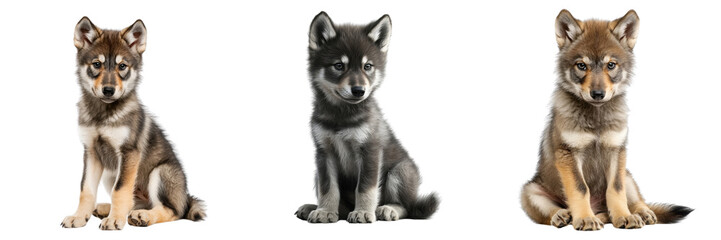 Naklejka premium Adorable Series of Three Playful Wolf Puppies in Studio Setting