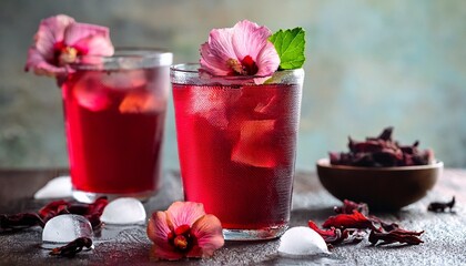 pomegranate juice in glass with flowers