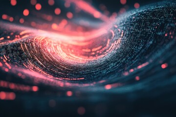 Abstract digital wave with glowing dots in pink and blue colors. It is great for modern tech or data science themes.