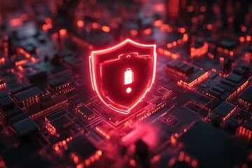 Cybersecurity Shield on Circuit Board