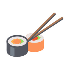 Sushi Roll with Chopsticks Icon Design