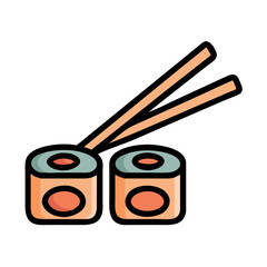 Sushi Roll with Chopsticks Icon Design