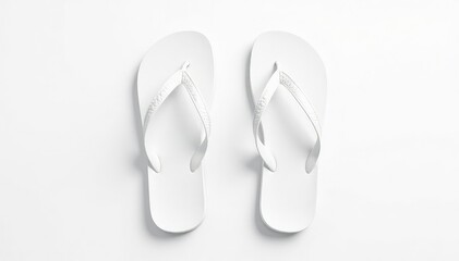 Pair of white flip-flops, isolated, facing each other on pure white background , clean, isolated