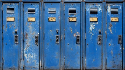Row of weathered blue lockers (2)