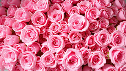 Fototapeta premium Beautiful pink roses in full bloom for use as a background image. AI generated.