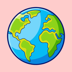 Cartoon illustration of the Earth showing continents and oceans on pink backdrop
