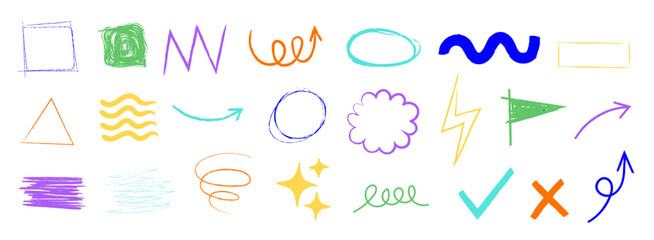 Colorful scribbled Abstract Doodle Shape and line Element set , Abstract Hand Drawn Design Elements, Trendy vector illustration