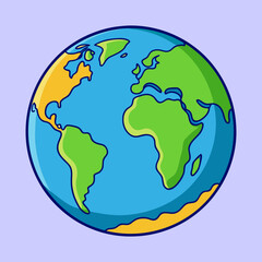 Cartoon depiction of Earth showing continents and oceans on a lavender background