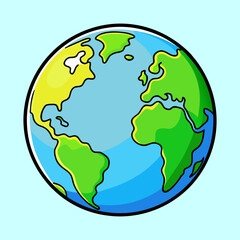 Stylized Cartoon Earth Globe with Continents and Ocean on Light Blue Background