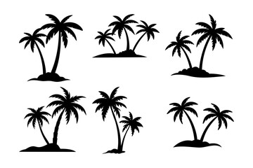 Silhouettes of Palm Trees on Small Islands