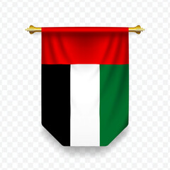 Flag of United Arab Emirates. Vector illustration of a vertical hanging flag on a transparent background.