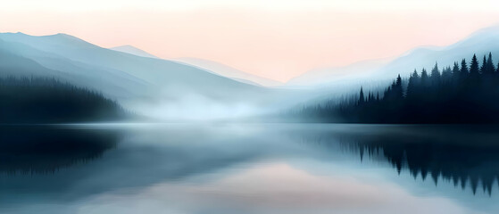 Obraz premium Misty Mountain Lake Scene (1)