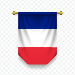 Flag of French. Vector illustration of a vertical hanging flag on a transparent background.