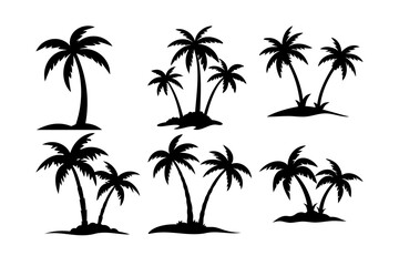 Silhouettes of Palm Trees on Small Islands