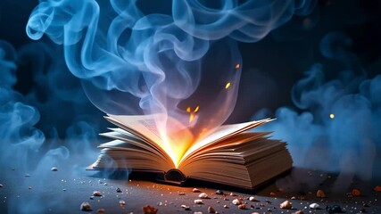 Magic book with smoke effect video for storytelling and educational content promotion online video