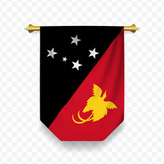 Flag of Papua Guinea Baru. Vector illustration of a vertical hanging flag on a transparent background.