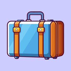Stylized Blue and Brown Travel Suitcase with Orange Straps Illustration