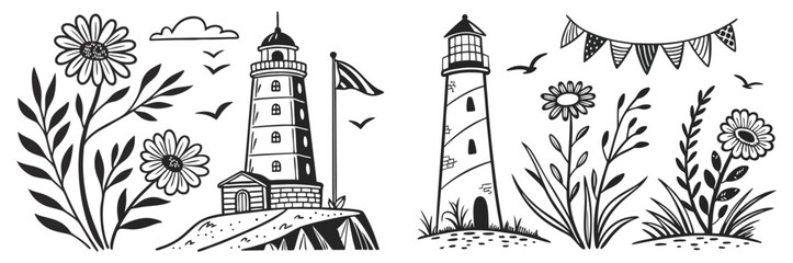 Naive Hand-Drawn Linocut Vector Set &ndash; Summer, Nature & Travel-Inspired Prints

