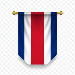 Flag of Costa Rica. Vector illustration of a vertical hanging flag on a transparent background.