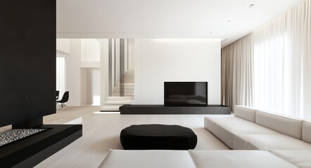 Modern Interiors: Clean and Simple Design with Neutral White and Black Furniture