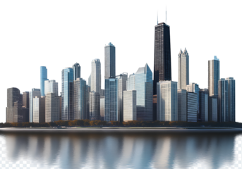 Chicago cityscape skyline, transparent background PNG