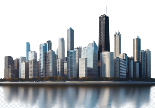 Chicago cityscape skyline, transparent background PNG