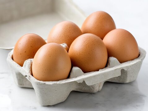 Fresh brown eggs in a carton ready for cooking or baking.