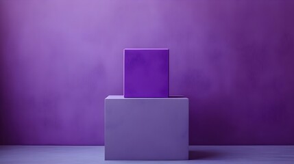 Purple Cube on a Larger Purple Cube Against a Purple Wall A Minimalist Product Display Mockup