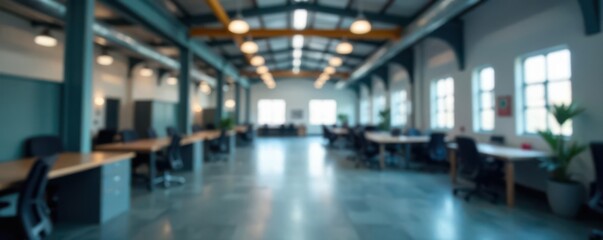 Blurred industrial office backdrop, steel beams & pipes in soft focus, dirty, factory, background