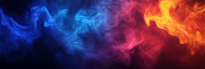 Obraz premium Vibrant abstract art with electric blues, fiery reds, and bright yellows dancing on a deep black background. Bold brushstrokes and dynamic shapes create energetic, mysterious contrasts—perfect for mod