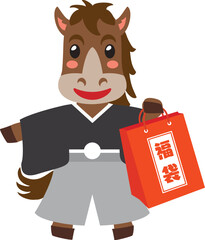 福袋を持つ午年の馬