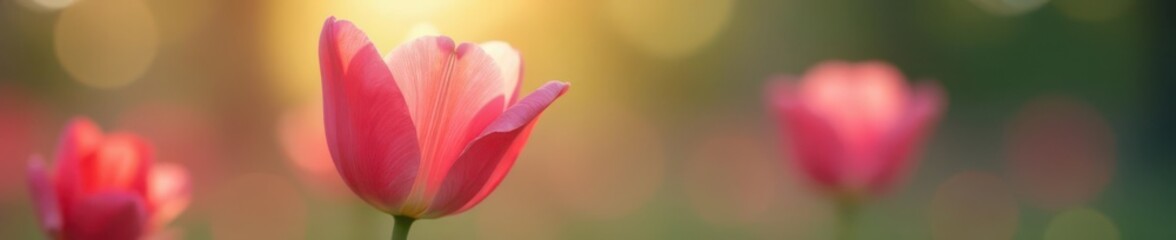 Single pink tulip, soft focus spring background , delicate, texture