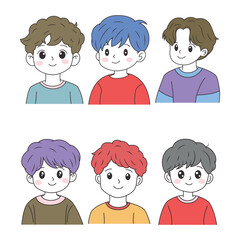 Set of Cute Boy Cartoon Character Wearing Casual Clothes with Happy Face Expression