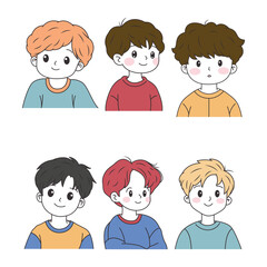 Set of Cute Boy Cartoon Character Wearing Casual Clothes with Happy Face Expression