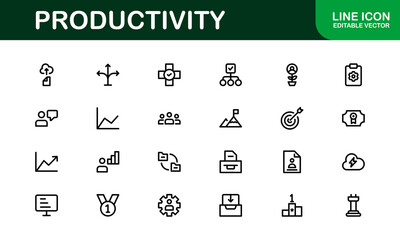Productivity Essentials Icon Set. Clean, Professional, and User-Friendly Graphics for Work, Office, and Digital Planning Projects