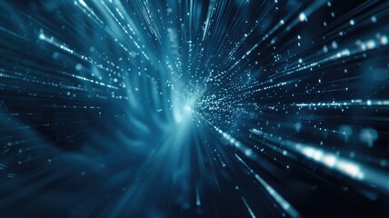 Abstract picture micro light sparkling particle represent data flow vivid flowing wave with high tech background, create digital effect scene perfect for energetic and fantasy wallpaper design. AIG53.