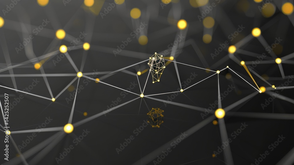 Poster this image showcases an abstract visual representation of an artificial intelligence network, featur