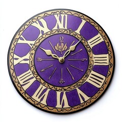 Obraz premium Round Purple and Gold Analog Clock with Roman Numerals