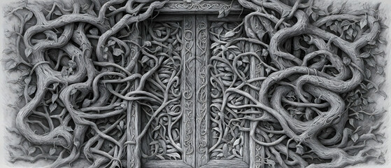 Intricate Doorway Entwined with Roots