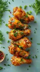 Delicious Glazed Chicken Wings Garnished with Fresh Herbs and Spices Appetizer Food