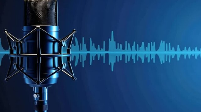 Studio Microphone Recording with Audio Waveform Display Background Animation