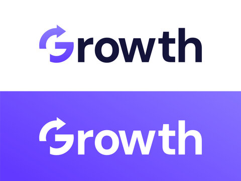 Creative Modern Letter "Growth" with letter G growing arrow shape logo vector design concept. Graphic alphabet Letter "Growth" symbol for corporate identity, business, investment, financial growth.