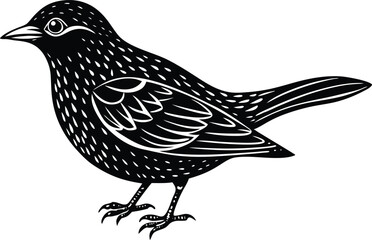 Spring Songbirds &ndash; Hand-Drawn Linocut Nature Illustration
