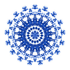 Blue Mandala 2 Intricate blue mandala on white. Symmetrical,decorative,and visually appealing.