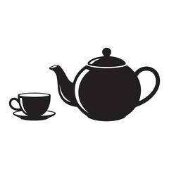 
Teapot with Teacup and silhouette vector on White Background