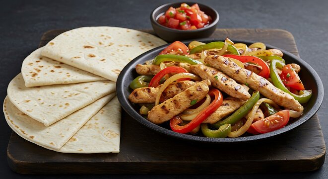 Chicken Fajita with Tortillas and Salsa