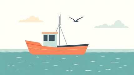 Naklejka premium Fishing boat at sea with sunny day.